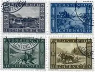 Liechtenstein - 1943 - Michel218/221, gebruikt Oryginalny
