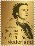Najlepsza cena Nederland - 75-jarige viering van de kroning van Koningin Juliana - 24-karaats Gouden postzegel in folder