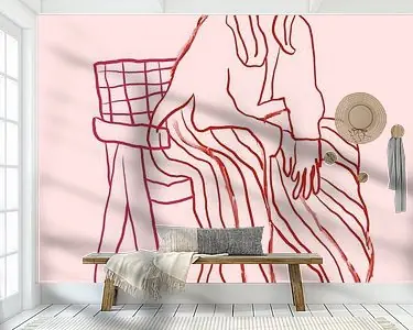 Lijntekening: portret in rood en roze Popularny