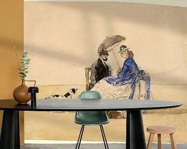 Nowość Een paar zittend op het strand met twee honden, Eugène Boudin