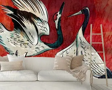 Bezpieczna płatność Japanse kraanvogels vintage bij zonsondergang