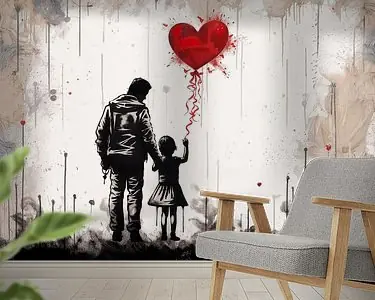 Wyprzedaż Banksy-geïnspireerde Digitale Illustratie: Vader-Dochter Band