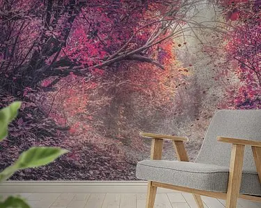 Majestueuze Herfstfoto: De Rust en Sereniteit van een Rood Getint Woud Bezpieczna płatność