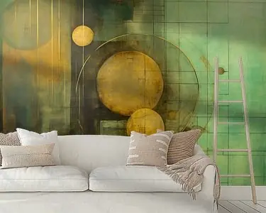 Gouden Cirkels - Rustig Geometrisch Abstract Schilderij Bezpieczna płatność