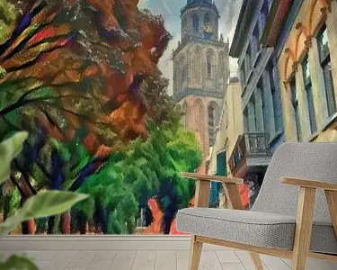 Rabat Schilderij Martinitoren Groningen vanaf Martinikerkhof