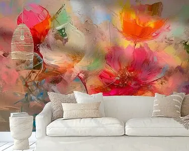 Tani Modern abstract. Kleurrijke klaprozenin het veld