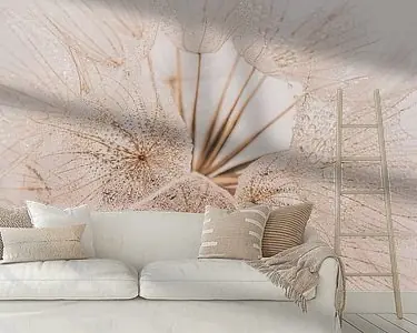 Premium Het ontbrekende pluisje: Een morgenster (Tragopogon) met waterdruppeltjes