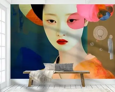 Geisha in neon kleuren, modern portret Bezpieczna płatność