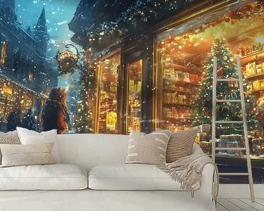 Ekspresowa dostawa Nostalgisch kerstschilderij winterse kerst etalage winkelstraat