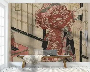Nowość Japanse kunst ukiyo-e. Kikukawa, Eizan. Jonge vrouw in kimono.