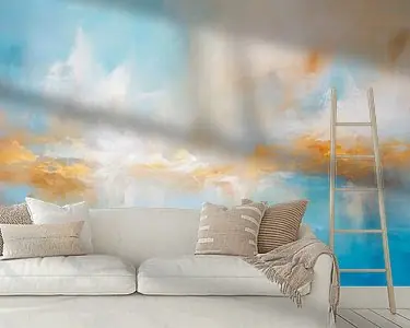 Abstract Schilderij - Blauw Goud Rustig en Elegant Darmowa dostawa