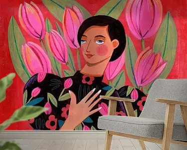 Oferta limitowana Portret vrouw heldere kleuren met Tulpen