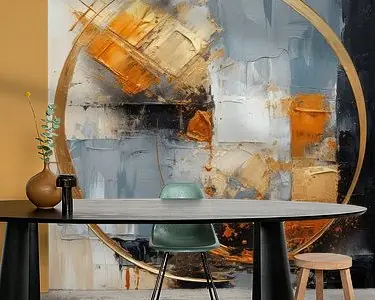 Tani Modern abstract schilderij in blauw, oranje en goud