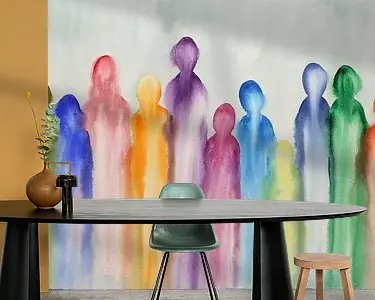 Tylko dziś Samen (vrolijk abstract aquarel schilderij kleurrijke familie mensen regenboog kleuren druipen zen)