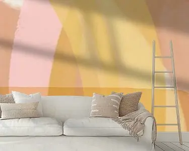 Zwrot pieniędzy Moderne vormen en lijnen abstracte kunst in geel en roze