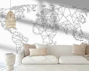 Geometrische Wereldkaart | Lijntekening | Zwart op Wit Tani