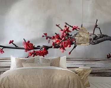 Autentyczny Tak met roze bloemen stilleven als panorama