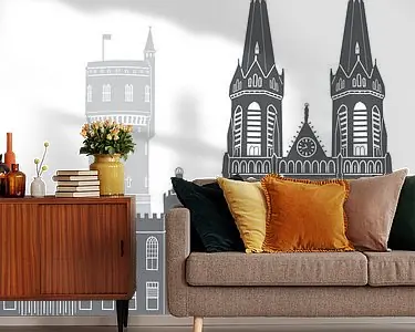 Skyline illustratie stad Tilburg zwart-wit-grijs Nowość