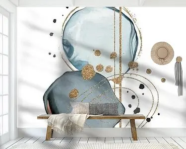 Abstracte Aquarel Vormen Met Blauw En Goud Kleuren Kup teraz