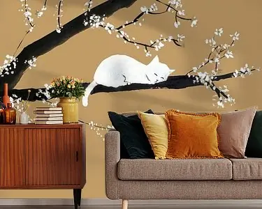 slapende witte kat in de boom Zamów teraz