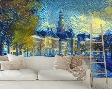 Niska cena Stijlvol Kunstwerk van Groningen: Hoge Der Aa te Groningen in de stijl van Van Gogh