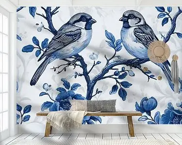 Nowość Twee mussen op een blauwe tak