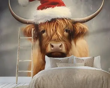 Schotse hooglander met een feestelijke kerstmuts Nowość