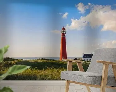 Zonnige kust vuurtoren Schiermonnikoog Nowość