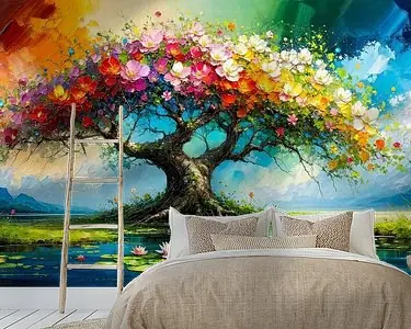 Szybka dostawa Magische levensboom - kleurrijke symfonie van bloesems bij het glinsterende bosmeer