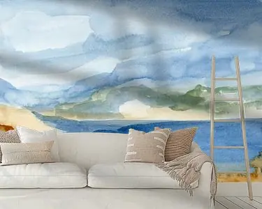 Oferta Modern abstract aquarel landschap. Blauw, groen, terra.