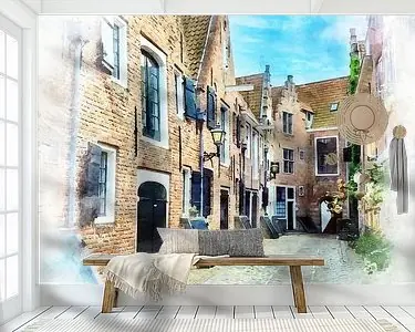 Ostatnia szansa Aquarelschilderij van de Kuiperspoort in Middelburg, Zeeland.