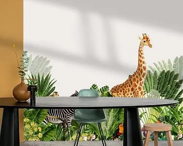 Bohemien afbeelding, botanisch met jungle dieren zoals zebra en giraffe Oryginalny