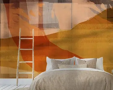 Modern abstract landschap in bruin, oker, warm terracotta. Nowość