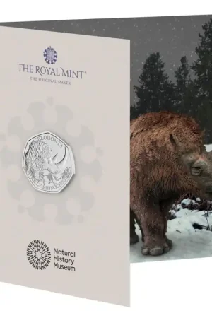 Oryginalny Groot Brittannië 2024 50 Pence'Ice Age Giants- Woolly Rhinoceros' Bu