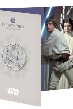 Autentyczny Groot Brittannië 2023 50 Pence 'Star Wars Luke Skywalker & prinses Leia' Bu