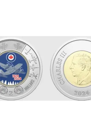 Darmowa dostawa Canada 2024 2 Dollar '100 jaar Royal Canadian air force' Unc Gekleurd.