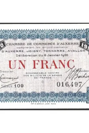 Premium Frankrijk 1920 Chambre de Commerce D"Auxerre Unc