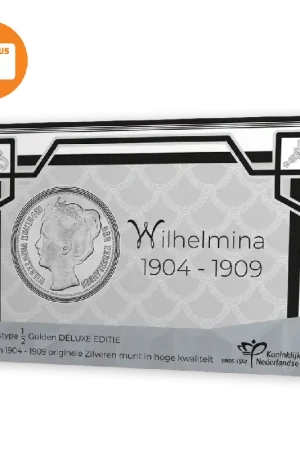 Rabat Zilveren eerste type ½ Gulden Wilhelmina in DELUXE coincard