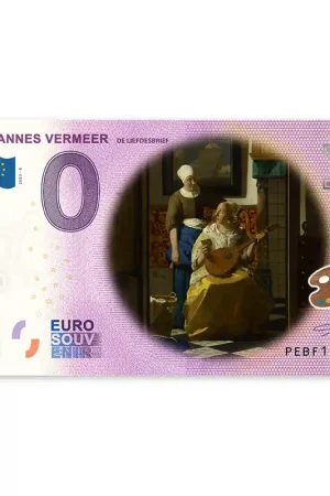 0 Euro Biljet Vermeer - Liefdesbrief - kleur Rabat