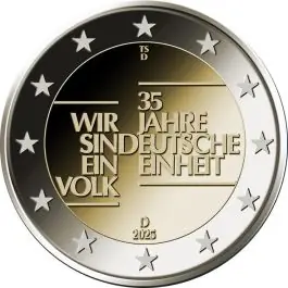 Oryginalny Duitsland 2025: Speciale 2 Euro unc:"35 jaar Duitse Eenheid" 2005: Met letter J