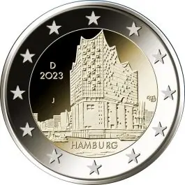 Duitsland 2023: Speciale 2 Euro unc:"Hamburg" : Met letter D Zwrot pieniędzy