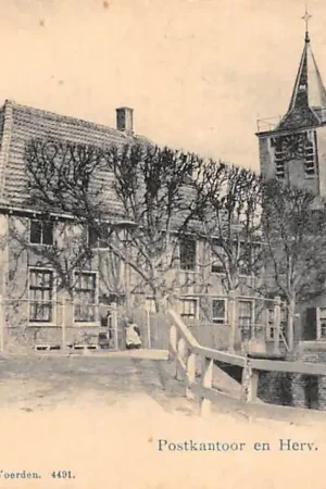 Linschoten Postkantoor en Hervormde Kerk ( Vivat No. 4491 ) Woerden Oudewater 1900 HC61056 Premium