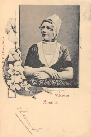 Walcheren Groet uit 1905 Jonge vrouw in klederdracht Zeeland Vintage HC61005 Zamów teraz