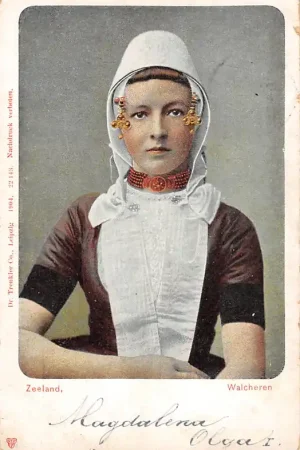 Wysoka jakość Walcheren Jong meisje in klederdracht 1904 Zeeland Vintage HC61004