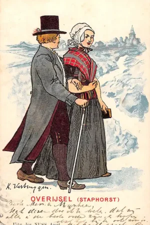 Overijsel Staphorst Echtpaar klederdracht 1902 K. Verbruggen Vintage HC61003 Ekspresowa dostawa