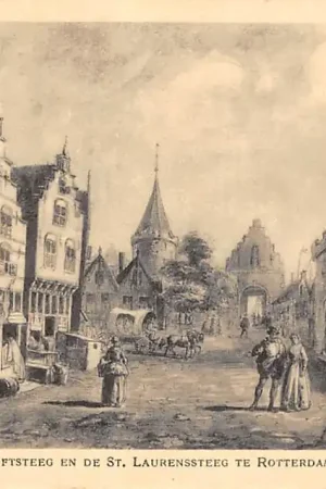 Rabat Rotterdam Gezicht op de Hoofdsteeg en de St. laurenssteeg omstreeks 1560 Reclame Cacao & Chocolaad A. Driessen HC60924