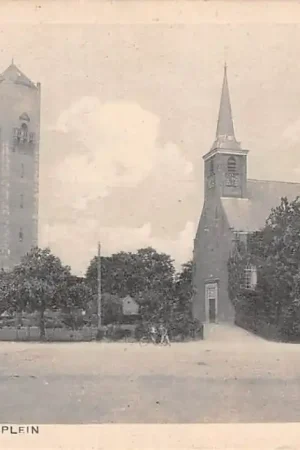 Autentyczny Barendrecht Dorpsplein met Ned. hervormde Dorpskerk en watertoren 1936 HC60763