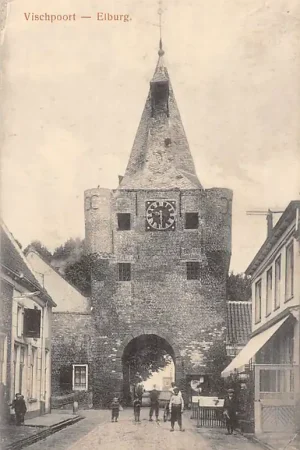 Elburg Vischpoort met volk Veluwe HC60719 Oryginalny