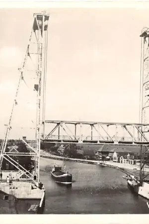 Waddinxveen Hefbrug over de Gouwe 1948 Binnenvaart schepen HC60635 Autentyczny