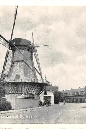 's-Gravenzande Naaldwijkseweg met Korenmolen 1955 Westland Molen HC60597 Oryginalny